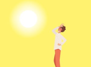 graphic man sweltering in the sun