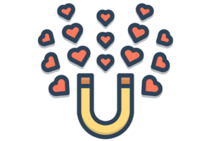 horseshoe magnet illustration with hearts drawn towards it