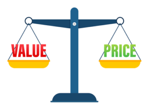 scales illustration with price and value on each side