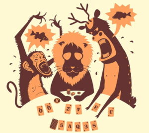 illustration different animals playing poker
