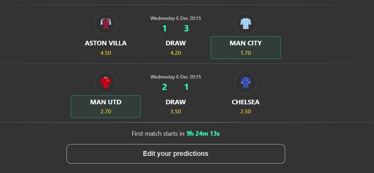 Edit Predictions Bet365 6 Scores Challenge